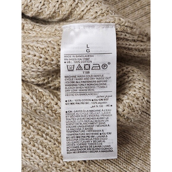 Old Navy Sweater Men's L Beige‎ Chunky Knit 1/4 Zip Pullover Ribbed Fisherman - Picture 5 of 5